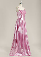 A-Line Spaghetti Straps Sweep Train Metallic Prom Dress