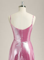 A-Line Spaghetti Straps Sweep Train Metallic Prom Dress