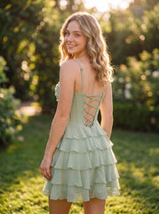 V-Neck Short Chiffon Mini Dress