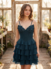 V-Neck Short Chiffon Mini Dress