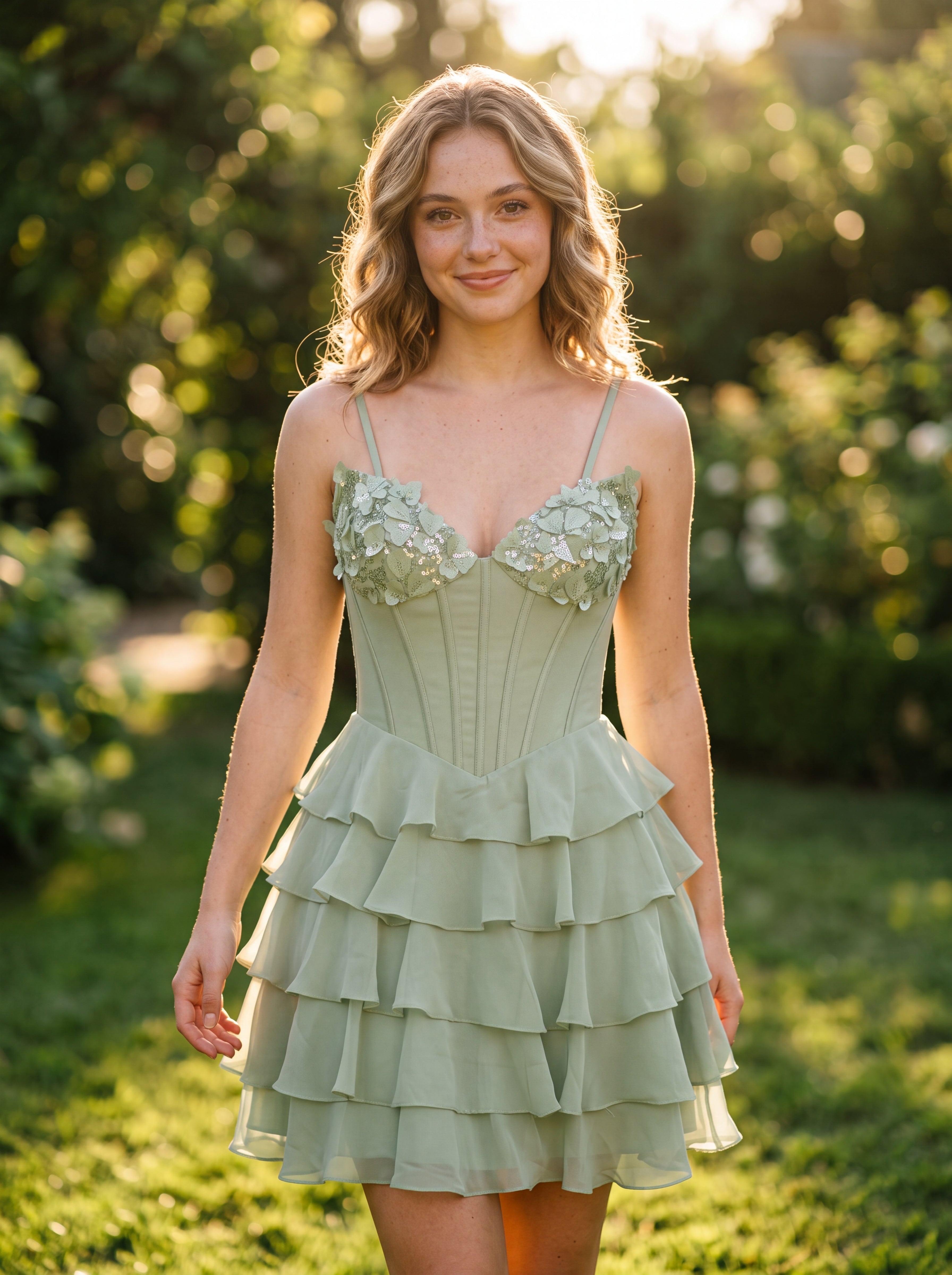 V-Neck Short Chiffon Mini Dress