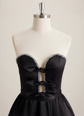 Ball-Gown/Princess Sweetheart Short Satin Mini Dress With Rhinestone Bow Beading