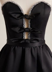 Ball-Gown/Princess Sweetheart Short Satin Mini Dress With Rhinestone Bow Beading