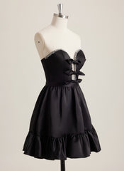 Ball-Gown/Princess Sweetheart Short Satin Mini Dress With Rhinestone Bow Beading