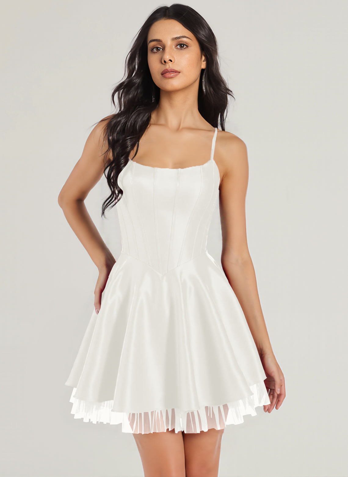 Ball-Gown/Princess Square Short Satin Mini Dress