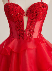 Ball-Gown/Princess Sweetheart Short Organza Mini Dress With Beading Sequins