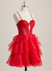 Ball-Gown/Princess Sweetheart Short Organza Mini Dress With Beading Sequins