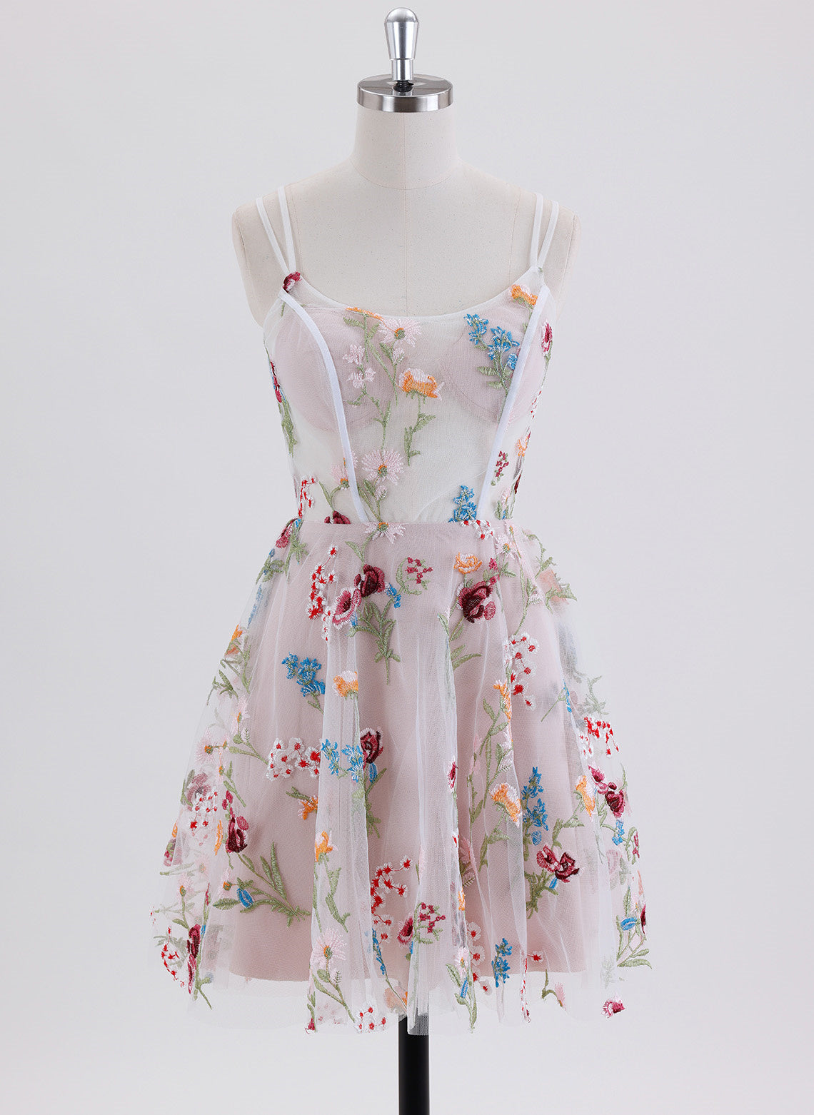 A-line Spaghetti Straps Short Lace Homecoming Dress