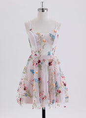 A-line Spaghetti Straps Short Lace Homecoming Dress