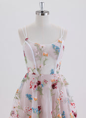 A-line Spaghetti Straps Short Lace Homecoming Dress