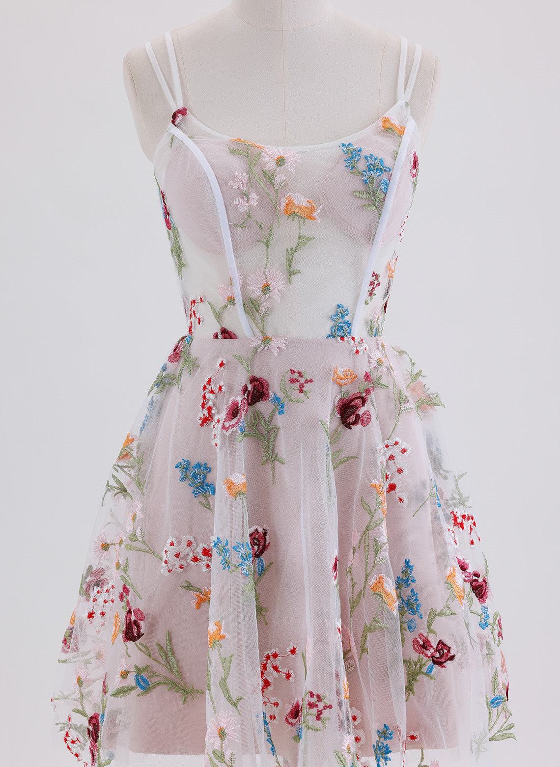 A-line Spaghetti Straps Short Lace Homecoming Dress