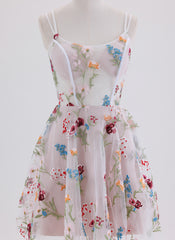 A-line Spaghetti Straps Short Lace Homecoming Dress