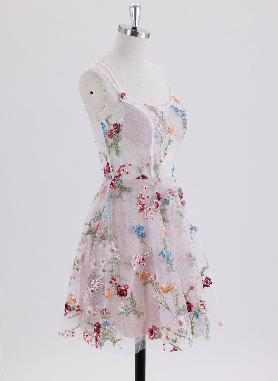 A-line Spaghetti Straps Short Lace Homecoming Dress