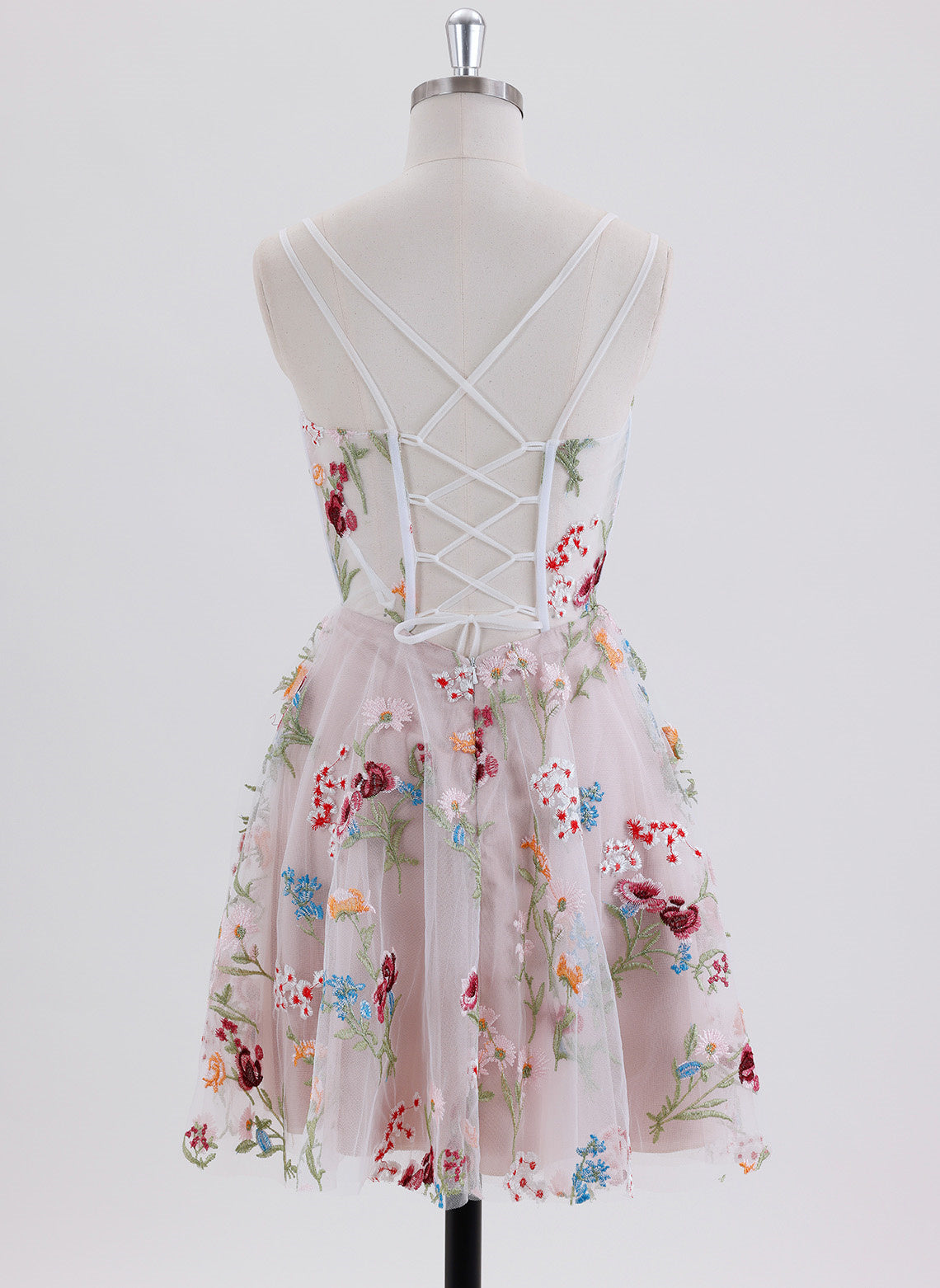 A-line Spaghetti Straps Short Lace Homecoming Dress
