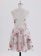 A-line Spaghetti Straps Short Lace Homecoming Dress