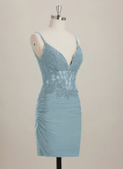 Sheath/Column V-Neck Short Jersey Mini Dress With Rhinestone