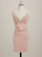 Sheath/Column V-Neck Short Jersey Mini Dress With Rhinestone