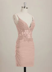 Sheath/Column V-Neck Short Jersey Mini Dress With Rhinestone