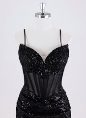 Sheath/Column Spaghetti Straps Short Sequin Homecoming Dress With Sequins