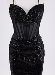 Sheath/Column Spaghetti Straps Short Sequin Homecoming Dress With Sequins