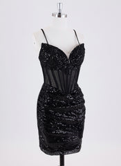 Sheath/Column Spaghetti Straps Short Sequin Homecoming Dress With Sequins