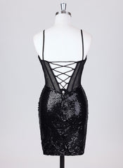 Sheath/Column Spaghetti Straps Short Sequin Homecoming Dress With Sequins