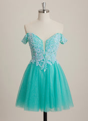 A-line V-Neck Short Tulle Mini Dress With Beading Sequins Appliques Lace