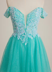 A-line V-Neck Short Tulle Mini Dress With Beading Sequins Appliques Lace