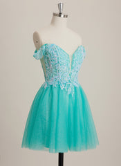 A-line V-Neck Short Tulle Mini Dress With Beading Sequins Appliques Lace