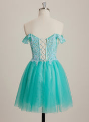 A-line V-Neck Short Tulle Mini Dress With Beading Sequins Appliques Lace