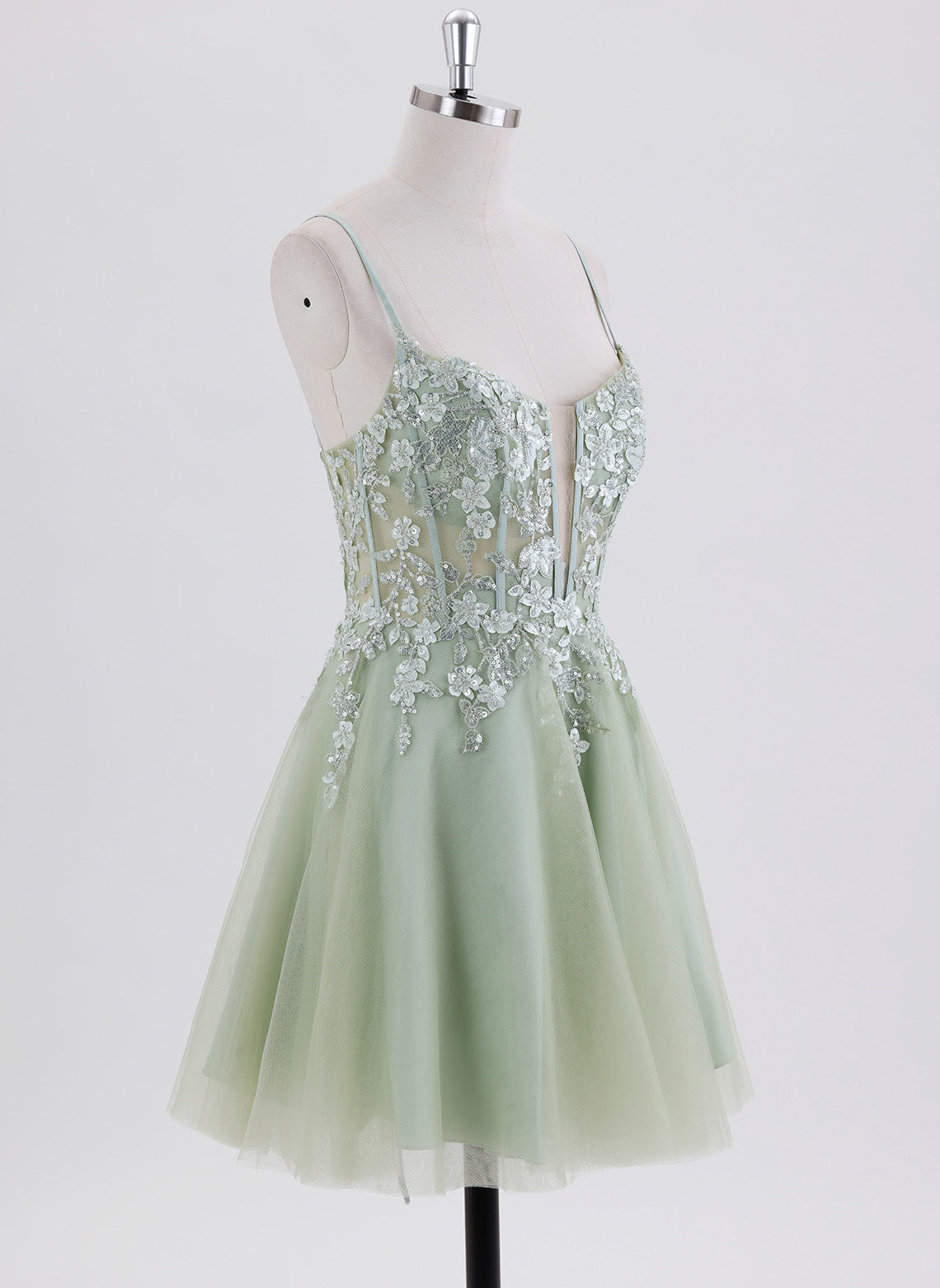 Ball-Gown/Princess Spaghetti Straps Short Tulle Homecoming Dress With Sequins
