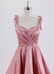 A-line Spaghetti Straps Short Satin Homecoming Dress With Pleated