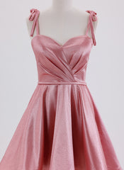 A-line Spaghetti Straps Short Satin Homecoming Dress With Pleated