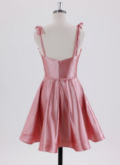 A-line Spaghetti Straps Short Satin Homecoming Dress With Pleated