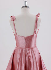 A-line Spaghetti Straps Short Satin Homecoming Dress With Pleated