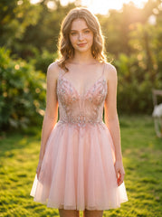 A-line Short Tulle Homecoming Dress With Sequins