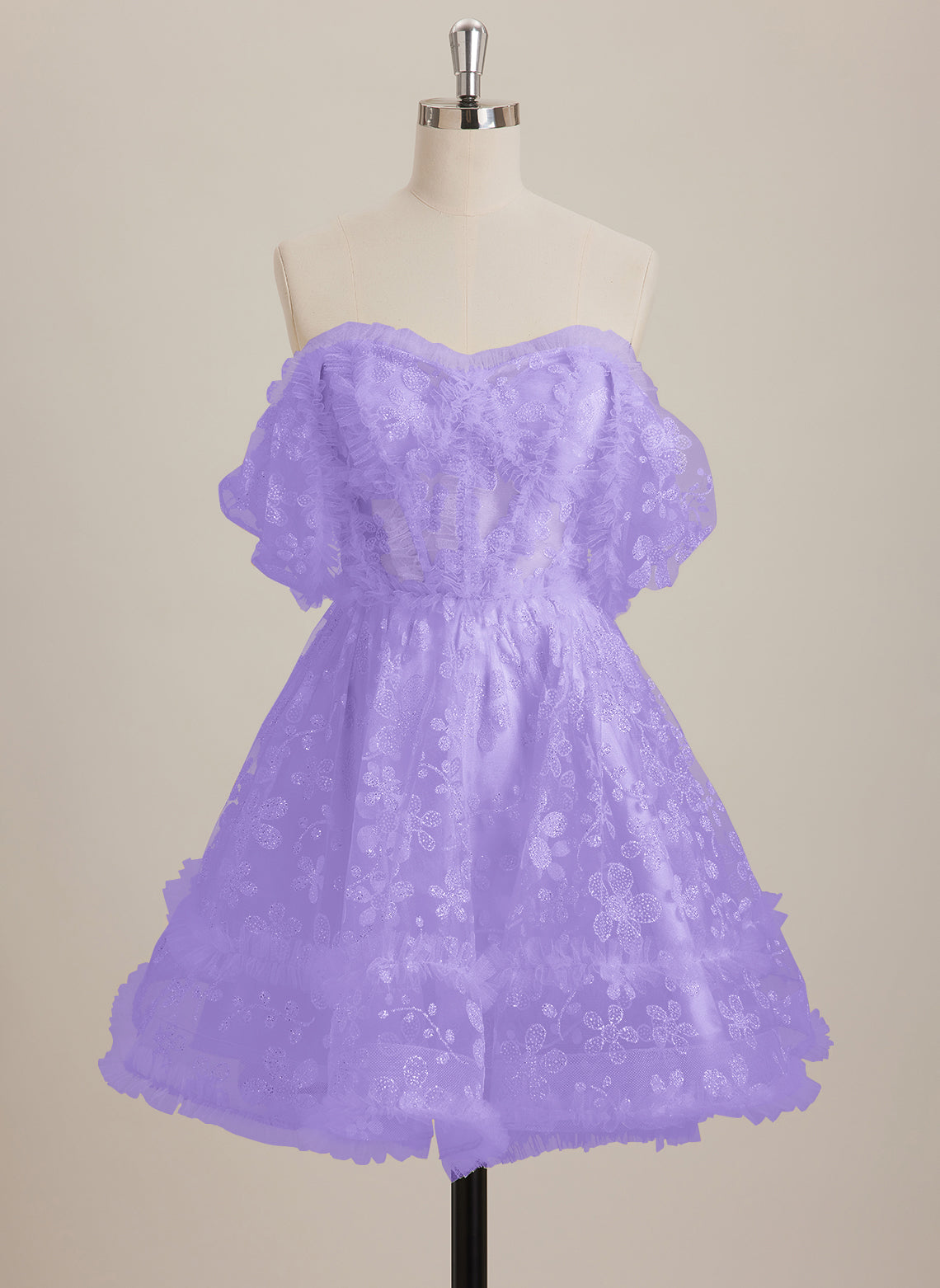 A-line Sweetheart Short Lace Mini Dress With Ruffle