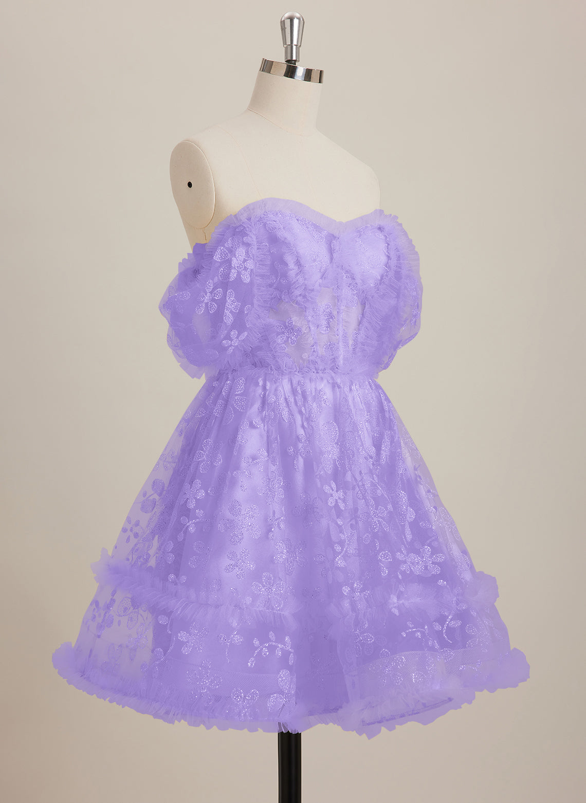 A-line Sweetheart Short Lace Mini Dress With Ruffle