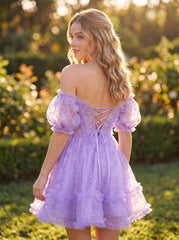 A-line Sweetheart Short Lace Mini Dress With Ruffle