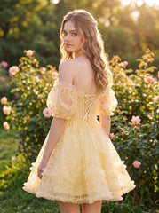 A-line Sweetheart Short Lace Mini Dress With Ruffle