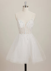Ball-Gown/Princess V-Neck Short Tulle Mini Dress With Beading Sequins