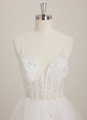 Ball-Gown/Princess V-Neck Short Tulle Mini Dress With Beading Sequins