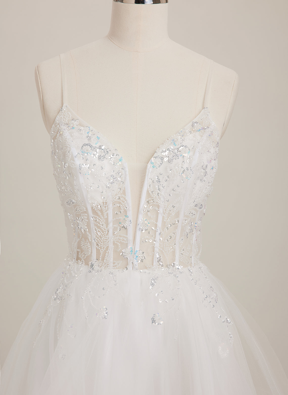 Ball-Gown/Princess V-Neck Short Tulle Mini Dress With Beading Sequins