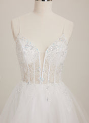 Ball-Gown/Princess V-Neck Short Tulle Mini Dress With Beading Sequins