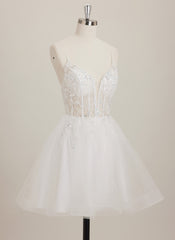 Ball-Gown/Princess V-Neck Short Tulle Mini Dress With Beading Sequins