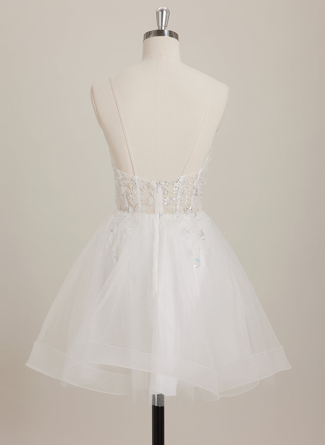 Ball-Gown/Princess V-Neck Short Tulle Mini Dress With Beading Sequins