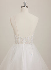 Ball-Gown/Princess V-Neck Short Tulle Mini Dress With Beading Sequins