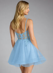 Ball-Gown/Princess V-Neck Short Tulle Mini Dress With Beading Sequins