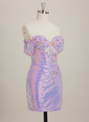 Sheath/Column Off the Shoulder Short Lace Mini Dress With Beading Sequins Appliques Lace