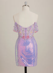 Sheath/Column Off the Shoulder Short Lace Mini Dress With Beading Sequins Appliques Lace